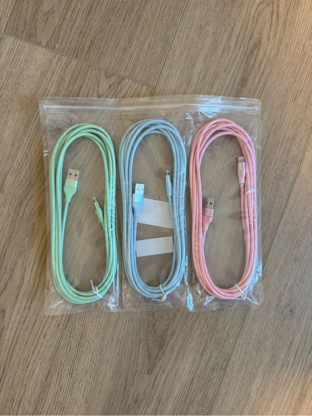3-Pack Pastel USB Charging Cables - Green, Blue, Pink